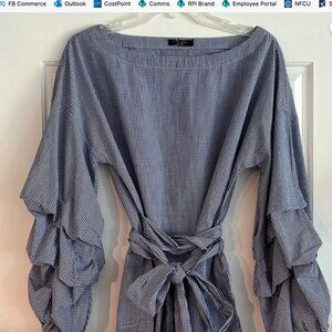 Max Jeans Billowed Balloon Sleeve Gingham Blouse with Wrap Tie, Size Small